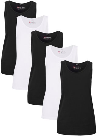 Baumwoll-Long-Top (5er Pack) in schwarz von vorne - bpc bonprix collection
