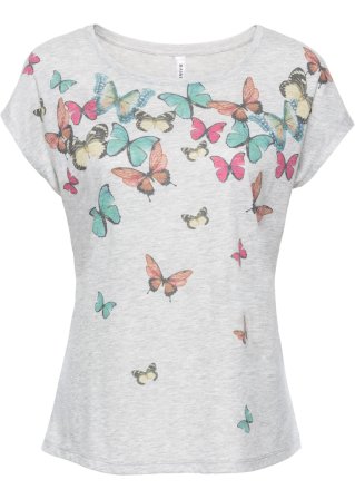 Shirt mit Schmetterlingen in grau von vorne - RAINBOW