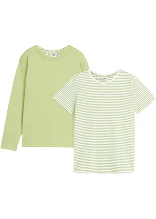 Mädchen T-Shirt (2er Pack) aus Bio Baumwolle in grün von vorne - bpc bonprix collection