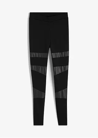 Leggings mit Lederimitat-Einsätzen in schwarz von vorne - RAINBOW