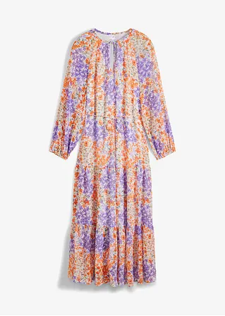 Geblümtes Maxikleid aus recyceltem Polyester in weiß von vorne - bonprix