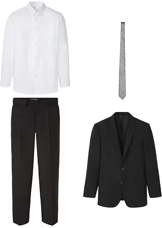 Anzug (4-tlg.Set): Sakko, Hose, Hemd, Krawatte in schwarz von vorne - bonprix