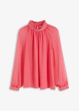 Bluse mit Schmuckapplikation  in pink von vorne - BODYFLIRT boutique