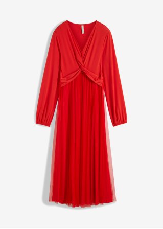 Kleid mit Plissee in rot von vorne - BODYFLIRT boutique