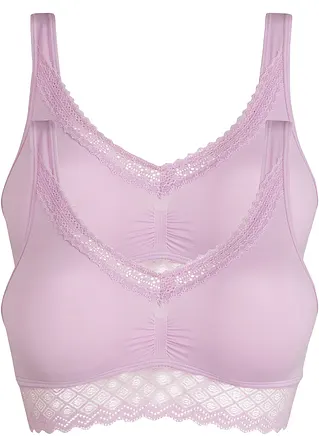 Feel Comfort Seamless Bustier (2er Pack) in lila von vorne - bpc bonprix collection