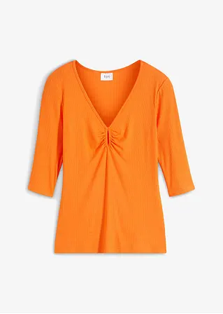 Rippshirt mit V-Ausschnitt, halbarm in orange von vorne - bonprix