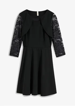Kleid mit Spitzenärmel in schwarz von vorne - BODYFLIRT boutique