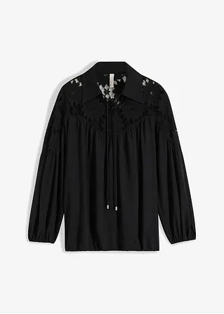 Bluse mit Kragen in schwarz von vorne - bonprix