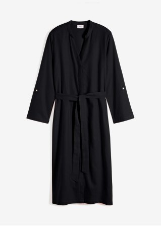 Leinenkleid mit Taschen und ¾ Arm zum krempeln in schwarz von vorne - bpc bonprix collection