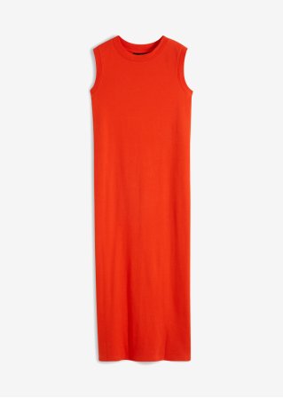 Geripptes Jerseykleid mit Schlitz in orange von vorne - bpc bonprix collection