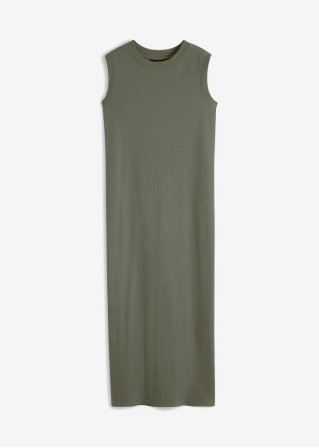 Geripptes Jerseykleid mit Schlitz in grün von vorne - bpc bonprix collection