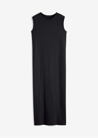 Geripptes Jerseykleid mit Schlitz in schwarz von vorne - bpc bonprix collection