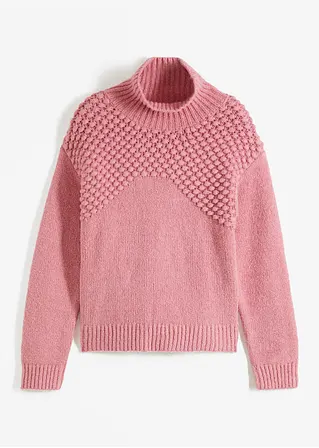 Rollkragenpullover mit Struktur in rosa von vorne - BODYFLIRT