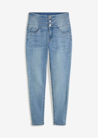 Jeans mit Glitzersteinchen in blau von vorne - BODYFLIRT