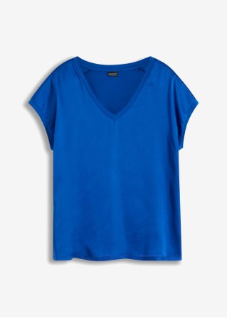 Shirt mit Satineinsatz in blau von vorne - BODYFLIRT