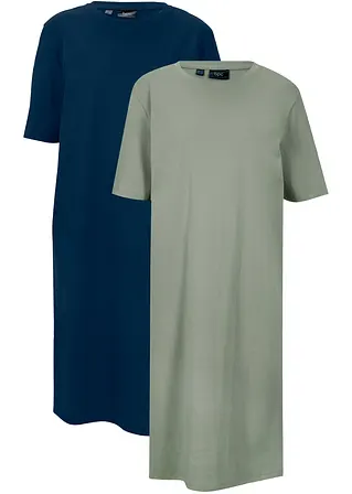 T-Shirtkleid, oversize (2er Pack) in blau von vorne - bonprix