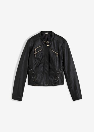 Lederimitat-Jacke  in schwarz von vorne - BODYFLIRT boutique