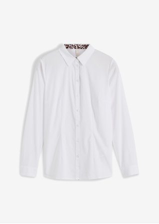Bluse mit Leo-Satin Einsatz in weiß von vorne - BODYFLIRT boutique