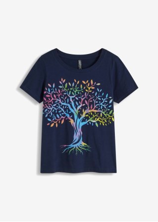 T-Shirt bedruckt aus Bio-Baumwolle in blau von vorne - RAINBOW