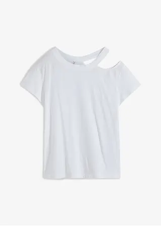 Shirt mit Cut-Out aus Bio-Baumwolle in weiß von vorne - RAINBOW