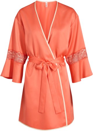 Satin Kimono in orange von vorne - BODYFLIRT