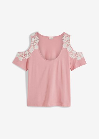 Shirt mit Spitze  in rosa von vorne - BODYFLIRT boutique