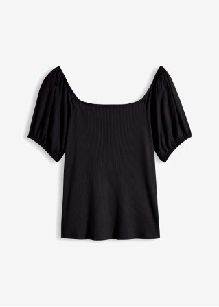 Strucktur-Shirt aus Materialmix  in schwarz von vorne - BODYFLIRT boutique