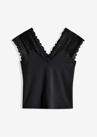 Shirt mit Spitze  in schwarz von vorne - BODYFLIRT boutique