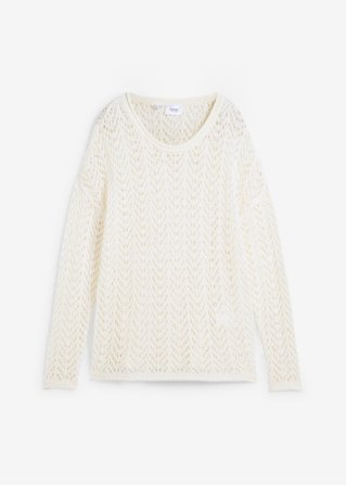 Verkürzter Oversize Pullover aus Bändchengarn in weiß von vorne - bpc bonprix collection