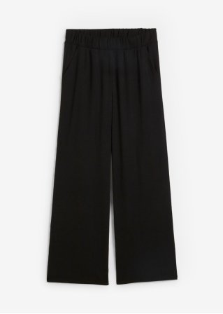 Weite Hose aus Strukturjersey, mit High-Waist-Bequembund in schwarz von vorne - bpc bonprix collection