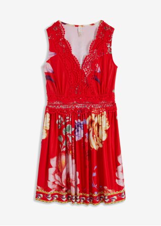 Kleid mit Spitzeneinsatz in rot von vorne - BODYFLIRT boutique