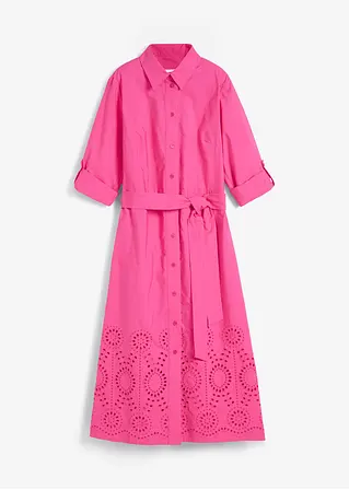 Hemdblusenkleid mit Lochstickerei in pink von vorne - bonprix