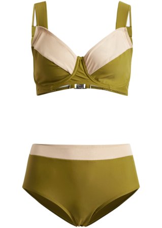 Exklusiver Minimizer Bikini (2-tlg.Set) aus recyceltem Polyamid in grün von vorne - bpc bonprix collection