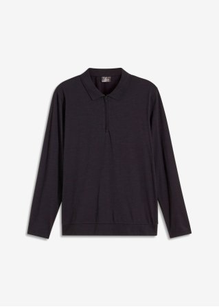 Poloshirt Langarm in schwarz von vorne - bpc selection