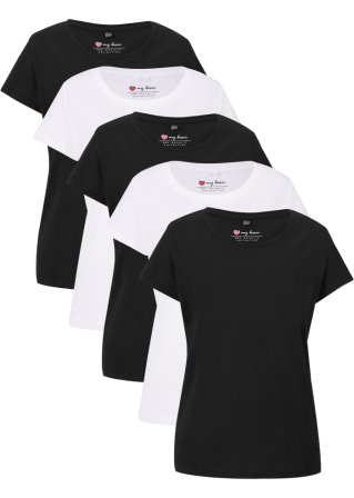 Rundhals-Shirt, Kurzarm (5er Pack) in schwarz von vorne - bpc bonprix collection