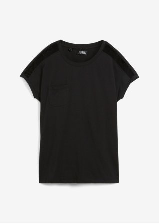 Lockeres Shirt mit Spitze-Detail  aus Bio-Baumwolle in schwarz von vorne - bpc bonprix collection