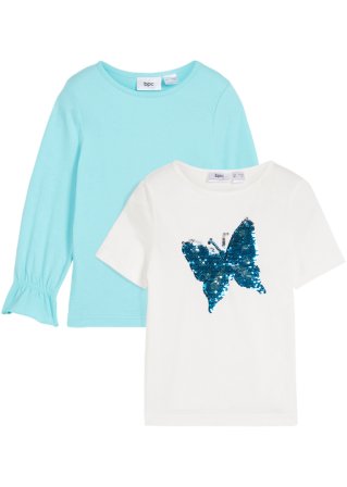 Mädchen Shirt (2er Pack) aus Bio Baumwolle in weiß von vorne - bpc bonprix collection