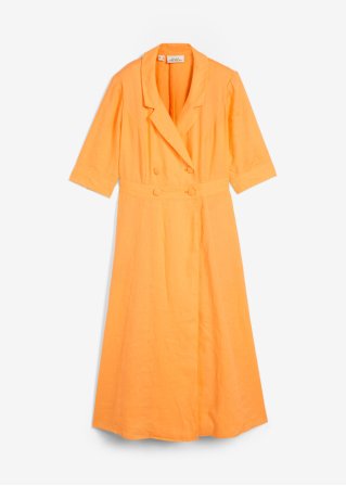 Hemdblusenkleid aus reinem Leinen  in orange von vorne - bonprix PREMIUM