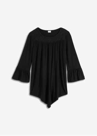 Longshirt mit Spitze  in schwarz von vorne - BODYFLIRT boutique