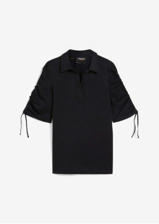 Poloshirt mit Seidenanteil in schwarz von vorne - bonprix PREMIUM