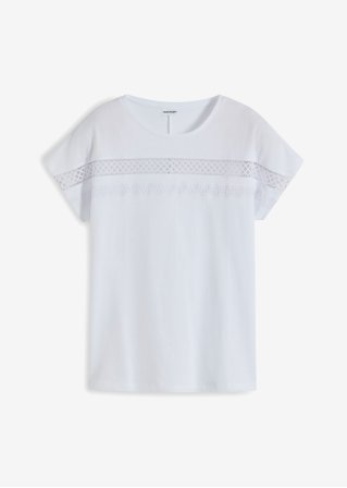 Shirt mit Spitze in weiß von vorne - BODYFLIRT