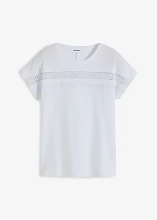 Shirt mit Spitze in weiß von vorne - bonprix