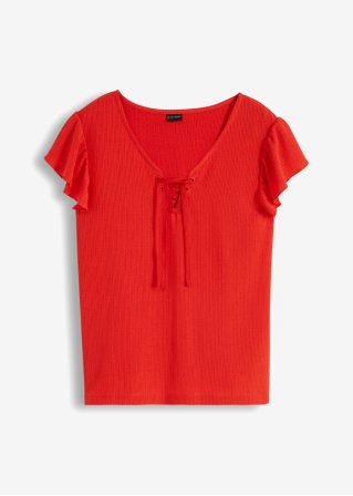 Shirt mit Schnürung in rot von vorne - BODYFLIRT