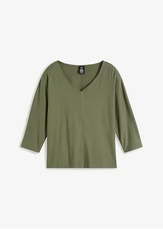 Shirt aus Bio-Baumwolle, 3/4 Arm in grün von vorne - bonprix