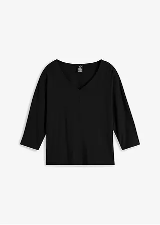 Shirt aus Bio-Baumwolle, 3/4 Arm in schwarz von vorne - bonprix