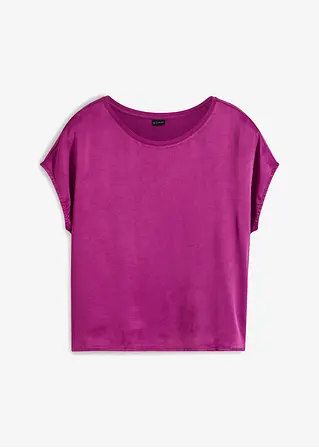 Shirt mit Satineinsatz in lila von vorne - bonprix