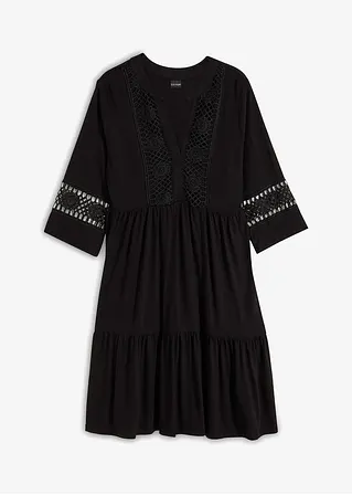 Tunika-Kleid mit Spitze in schwarz von vorne - bonprix