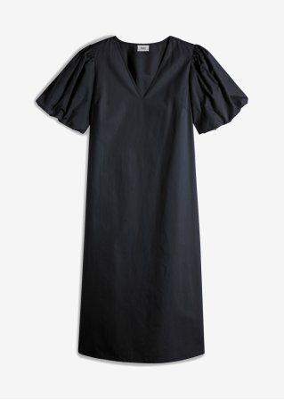 Midi-Web-Kleid mit Ballonärmeln aus Bio-Baumwolle, knieumspielend in schwarz von vorne - bpc bonprix collection