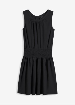 Jerseycrepe-Kleid mit Smockeinsatz in schwarz von vorne - BODYFLIRT