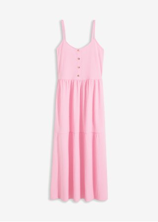 Jersey-Kleid in Midi-Länge mit Volants und dekorativer Knopfleiste in rosa von vorne - bpc bonprix collection